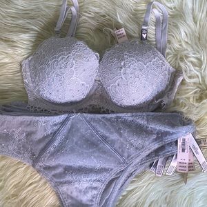 Brand New Silver Victoria Secret Bra & Panties Set